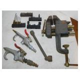 Clamp-on bench vise - 2 air blow gun nozzles -