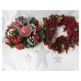 Christmas centerpiece candle, berry wreath