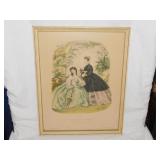 2 antique Godey fashion prints in frames, 15" x