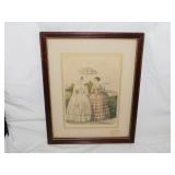2 antique Godey fashion prints, matted & framed,