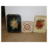 3 vintage metal floral serving trays, 16" x 25.5"