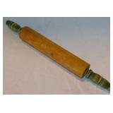 Vintage green handled wooden rolling pin - New