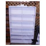 6 shelf painted wood shelving unit, 44" x 11" x