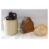 Small crock whiskey jug w/ cork marked USA, 5.5"