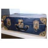 Metal suitcase w/ brass accents full of vintage