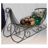 Christmas wrought iron sleigh w/ ornaments, 24"
