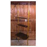 Mid Century brass & woodgrain metal tension pole
