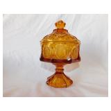 Vintage Fostoria coin glass lidded amber candy