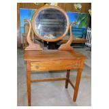 Vintage walnut vanity w/ beveled mirror & drawer,