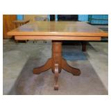 Oak pedestal dining table, 35.5" sq. x 30"