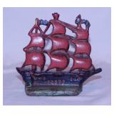 3 vintage single bookends: Cast iron clipper ship
