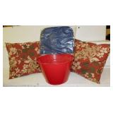 2 throw pillows - New seat cushion - Metal bucket