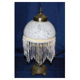 Metal boudoir lamp w/ fringed glass shade, 12"