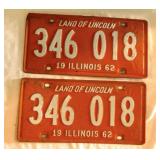 Two 1962 embossed metal Illinois license plates