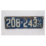 1926 embossed metal Illinois license plate