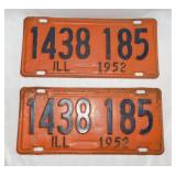 Two 1952 embossed metal Illinois license plates