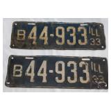 Two 1933 embossed metal Illinois license plates
