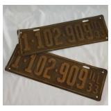 Two 1933 embossed metal Illinois license plates