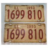 Two 1953 embossed metal Illinois license plates
