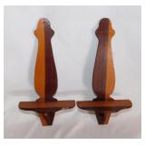 Pair of Mid Century cedar wall sconce shelves, 6"