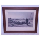 Antique The Shepherd framed sheep print,