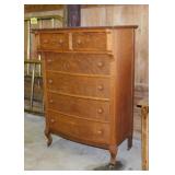 Antique tiger oak 6 drawer chest on casters,