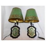 Pair of vintage green clip-on sconce lamps w/