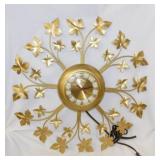 Mid Century United brass leaf wall clock, 23' diam