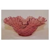 Fenton cranberry diamond optic glass bowl w/