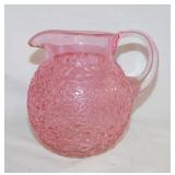 1980's Crinkle Pour On Pink glass ball pitcher w/