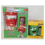 New M&M's ceramic travel tumbler w/ lid in box -