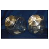 2 glass penny candy jars w/ chrome lids, 6.5'
