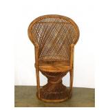 1970's woven rattan peacock fan back chair,
