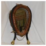 Antique leather & brass horse collar wall mirror,