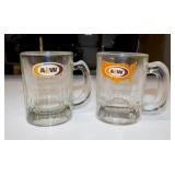 2 vintage glass A&W Baby mugs, 3.25' tall