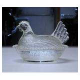 Vintage crystal clear Indiana Glass hen on nest,