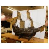 Vintage wooden ship model w/ detailed rigging,