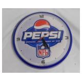Plastic NFL Pepsi-Cola wall clock, 12.5' diameter