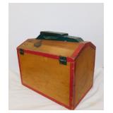 Vintage wood shoeshine box w/ shoe polish cans,
