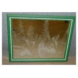 Framed laser etched wolves wall art, 22' x 18'