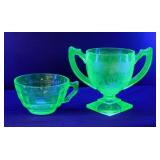 Uranium glass: Indiana Horseshoe open sugar bowl