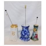 3 vintage hat pin holders w/ hat pins,