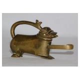 Brass: Lion shaped barbed padlock & key -