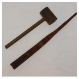 Primitive wooden mallet gavel, 8.5" long - Carved
