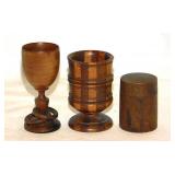 Antique carved wood goblet w/ captive rings, 4"