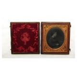 3 antique tintype photos: 2 in case & 1 in frame