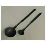 2 antique hand forged wrought iron ladles, 14.5"