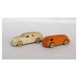 2 Barclay slush cast cars w/ white rubber tires: