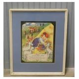 1948 Little Boy Blue nursery rhyme sheep print,