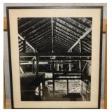 Nice B&W primitive timber-framed barn photo,